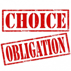 The image displays two words, "CHOICE" and "OBLIGATION," suggesting you can relieve stress by refusing a feeling of obligation.